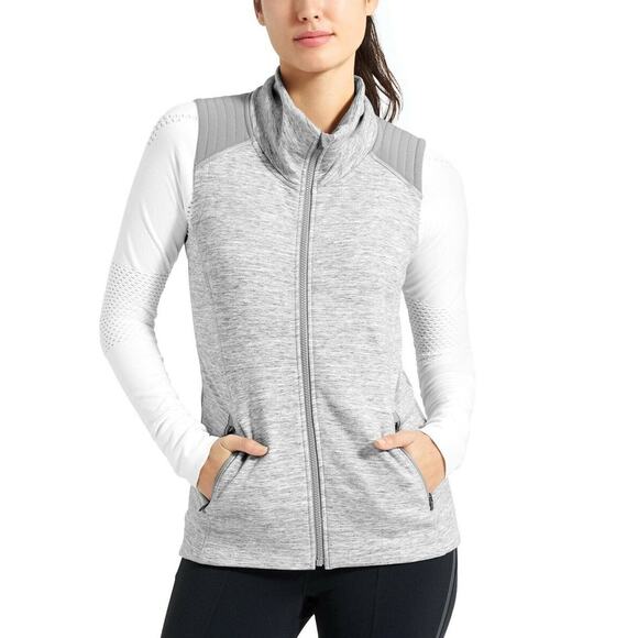 Athleta Stronger Workout Vest Sz M Heather Gray Knit Full Zip Sleeveless Jacket - Picture 1 of 14